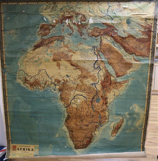 A German canvas scroll map Africa by Hermann Haack